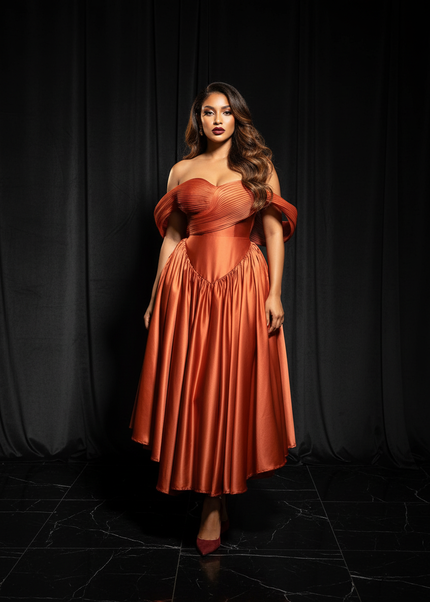 Satin Kleid Orange - Abendkleid Orange Off-Shoulder Plissee A-Linie Satin - Ansicht 1