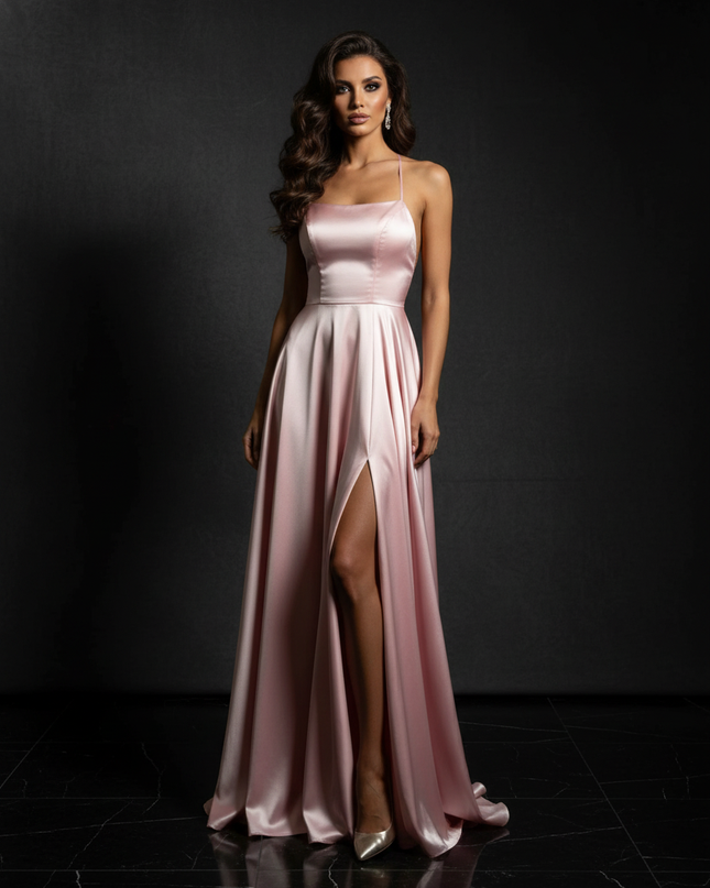 Satin Kleid - Satin Abendkleid Orange - Cowl Neck lang Satin - Ansicht 1