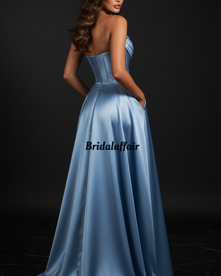 Satin Kleid - Satin Abendkleid Prinzessin Blau - Dusty Blue Corsage - Ansicht 2
