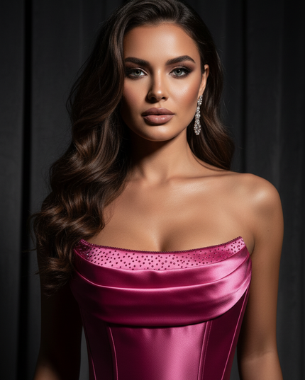 Satin Kleid - Satin Abendkleid Prinzessin Hot Pink - Corsage Schlitz - Ansicht 4