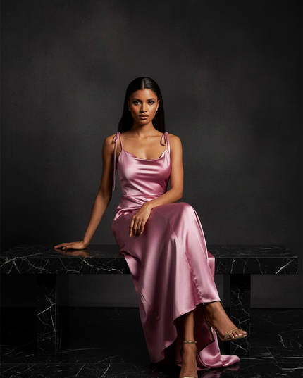 Satin Kleid - Satin Abendkleid Puderrosa - Cowl Neck lang - Ansicht 5