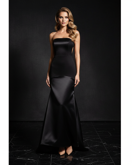 Satin Kleid - Satin Abendkleid Rueckenfrei Schwarz - Corsage - Ansicht 1