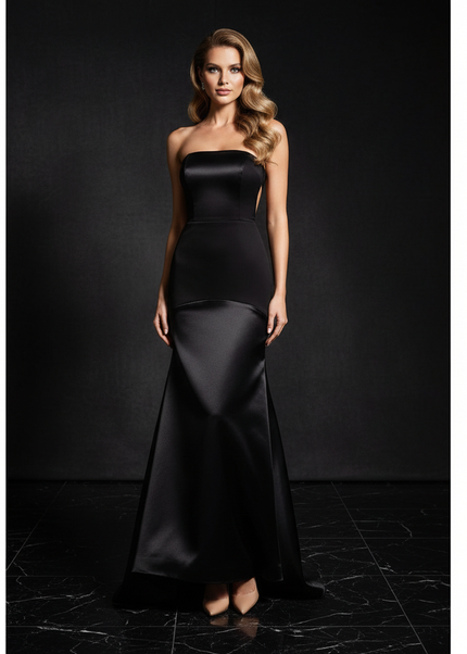 Satin Kleid - Satin Abendkleid Rueckenfrei Schwarz - Corsage - Ansicht 1