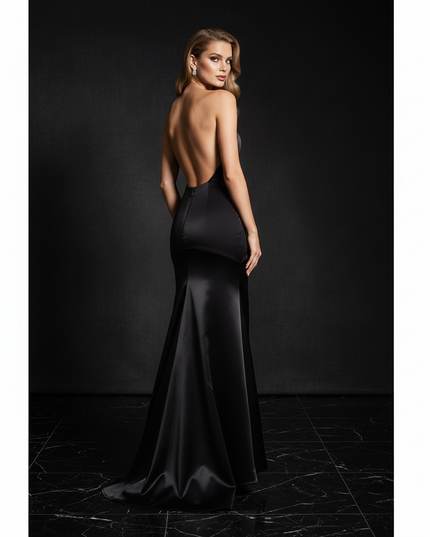 Satin Kleid - Satin Abendkleid Rueckenfrei Schwarz - Corsage - Ansicht 2