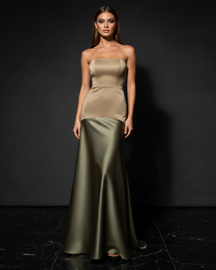 Satin Kleid - Satin Abendkleid Rueckenfrei - Off-Shoulder Corsage - Ansicht 1