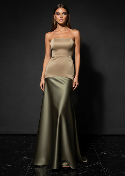 Satin Kleid - Satin Abendkleid Rueckenfrei - Off-Shoulder Corsage - Ansicht 1