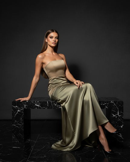 Satin Kleid - Satin Abendkleid Rueckenfrei - Off-Shoulder Corsage - Ansicht 5