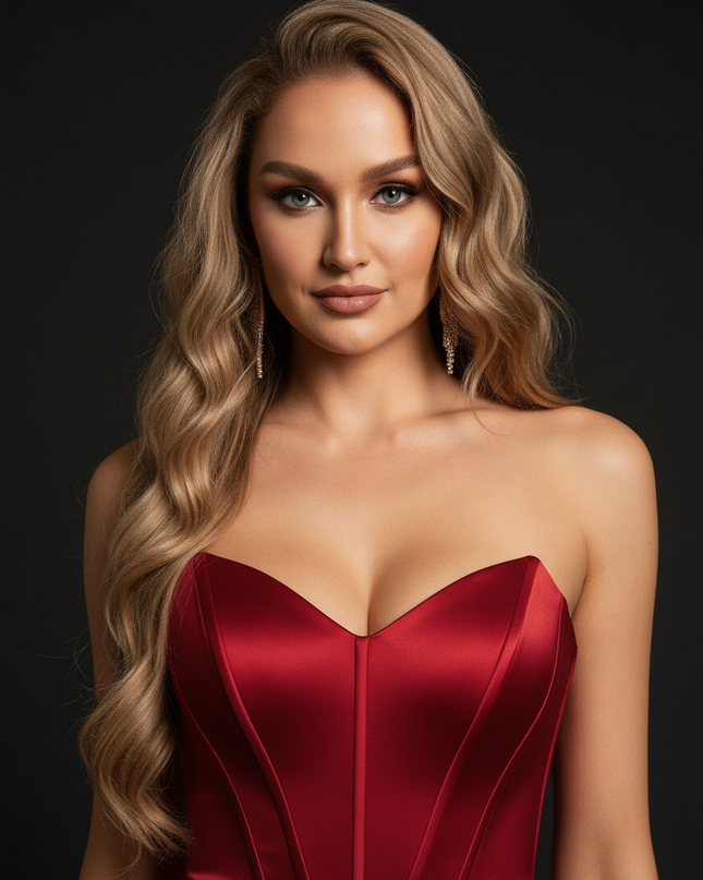 Satin Kleid - Satin Abendkleid Schlitz Bordeaux - Off-Shoulder Corsage - Ansicht 4