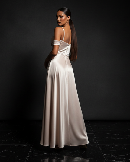 Satin Kleid - Satin Abendkleid Spaghettitraeger - Off-Shoulder Maxi - Ansicht 2