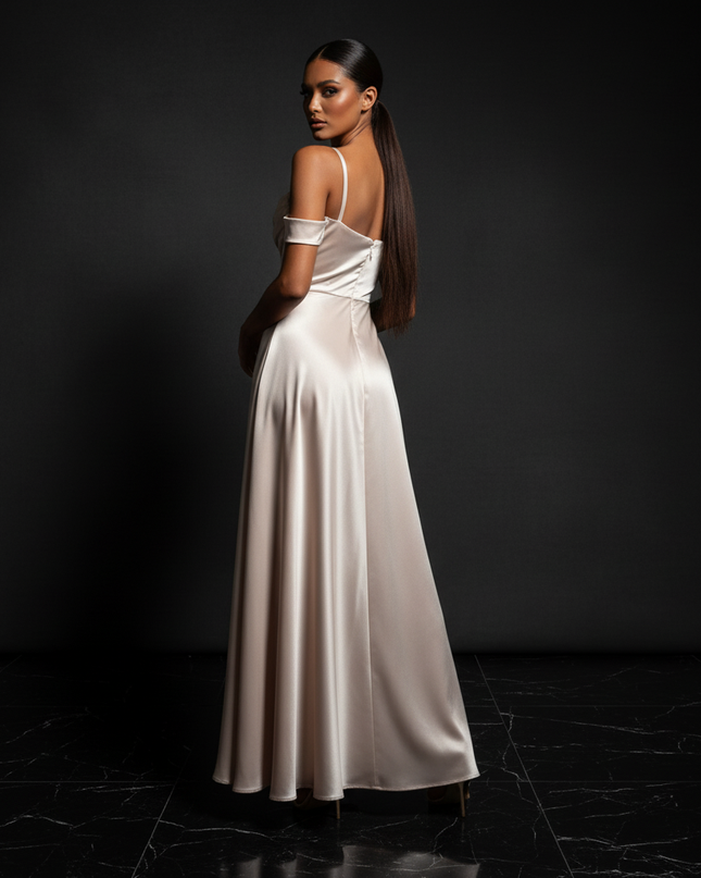 Satin Kleid - Satin Abendkleid Spaghettitraeger - Off-Shoulder Maxi - Ansicht 2