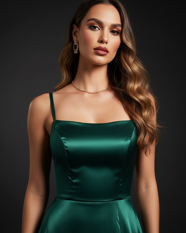 Satin Kleid - Satin Abendkleid Tannengruen - Cowl Neck lang - Ansicht 4