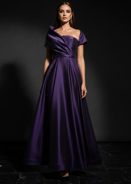 Satin Kleid Purple - Traegerlos Abendkleid Lila Satin Gala Bodenlang - Ansicht 1