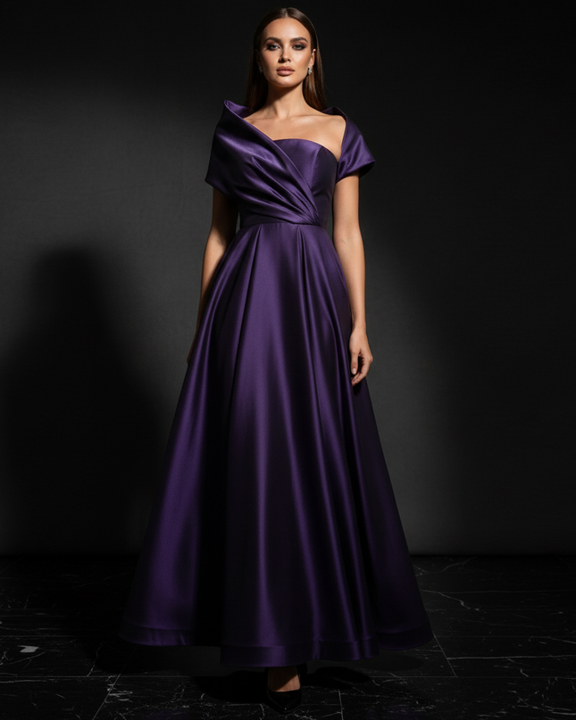 Satin Kleid Purple - Traegerlos Abendkleid Lila Satin Gala Bodenlang - Ansicht 1