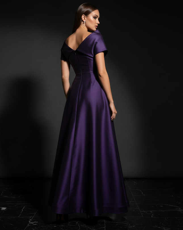 Satin Kleid Purple - Traegerlos Abendkleid Lila Satin Gala Bodenlang - Ansicht 2