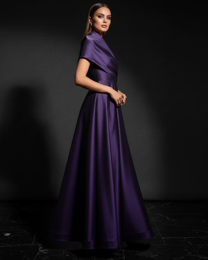 Satin Kleid Purple - Traegerlos Abendkleid Lila Satin Gala Bodenlang - Ansicht 3
