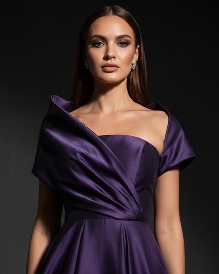 Satin Kleid Purple - Traegerlos Abendkleid Lila Satin Gala Bodenlang - Ansicht 4