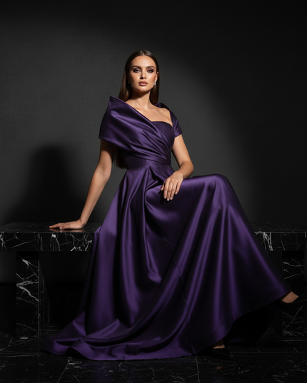 Satin Kleid Purple - Traegerlos Abendkleid Lila Satin Gala Bodenlang - Ansicht 5