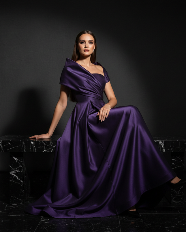 Satin Kleid Purple - Traegerlos Abendkleid Lila Satin Gala Bodenlang - Ansicht 5