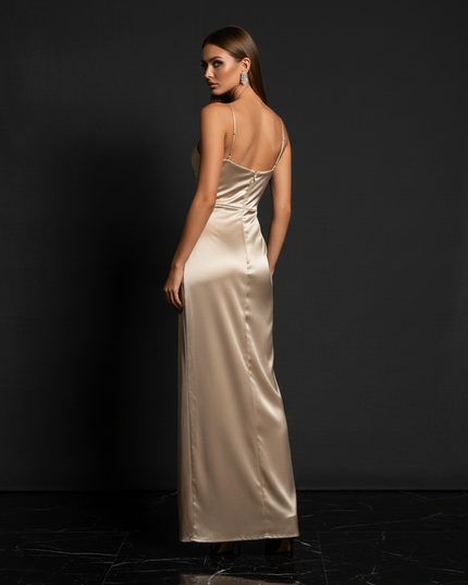 Satin Kleid - Satin Abendkleid Traegerlos Weiss - Champagner - Ansicht 2