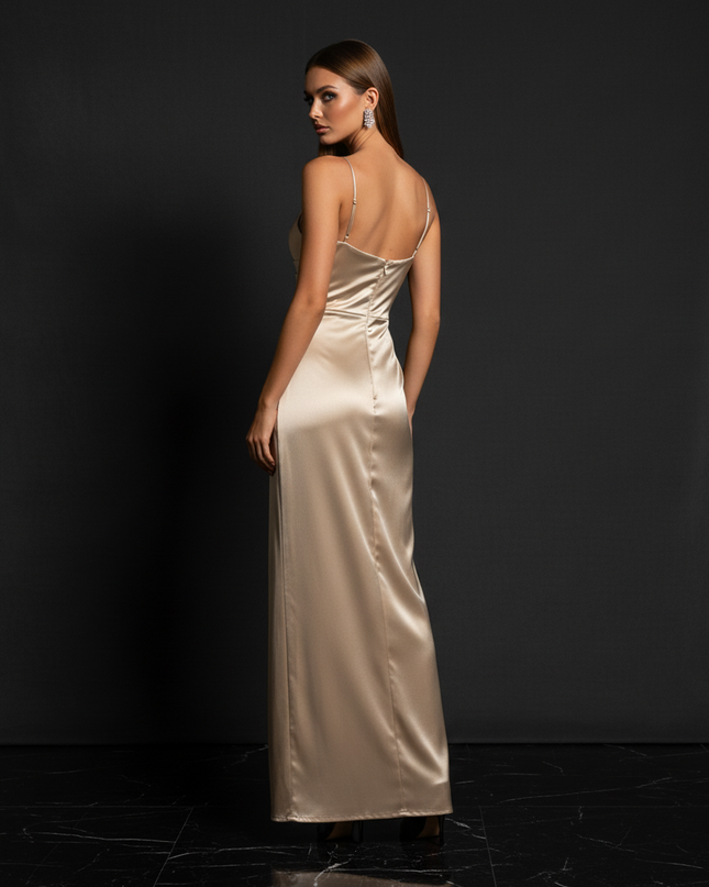 Satin Kleid - Satin Abendkleid Traegerlos Weiss - Champagner - Ansicht 2