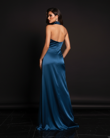 Satin Kleid - Satin Abendkleid Weiss - Elegantes Halterkleid - Ansicht 2