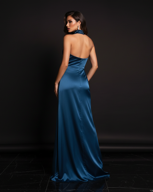 Satin Kleid - Satin Abendkleid Weiss - Elegantes Halterkleid - Ansicht 2