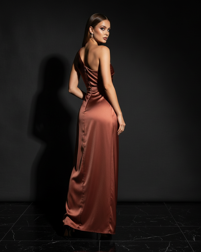 Satin Kleid - Satin Abendkleid lang Wickel | Festlich & Elegant - Ansicht 2
