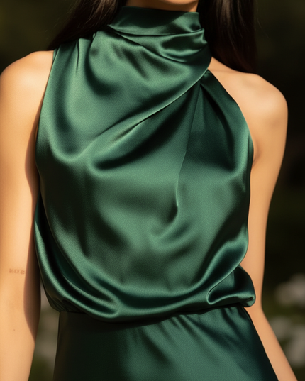 Satin Kleid Green - Satin Brautjungfernkleid Gruen A-Linie Halter - Ansicht 4