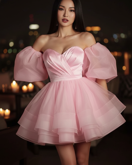 Satin Kleid Pink - Satin Cocktailkleid A-Linie Hellrosa, kurz - Ansicht 1
