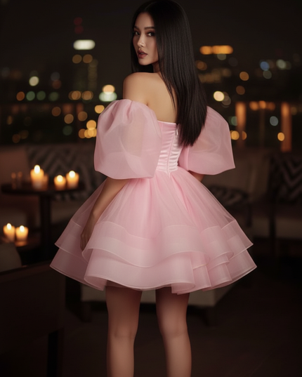 Satin Kleid Pink - Satin Cocktailkleid A-Linie Hellrosa, kurz - Ansicht 2
