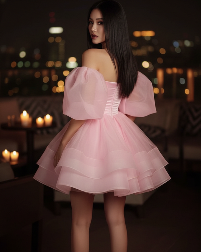Satin Kleid Pink - Satin Cocktailkleid A-Linie Hellrosa, kurz - Ansicht 2