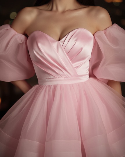Satin Kleid Pink - Satin Cocktailkleid A-Linie Hellrosa, kurz - Ansicht 4
