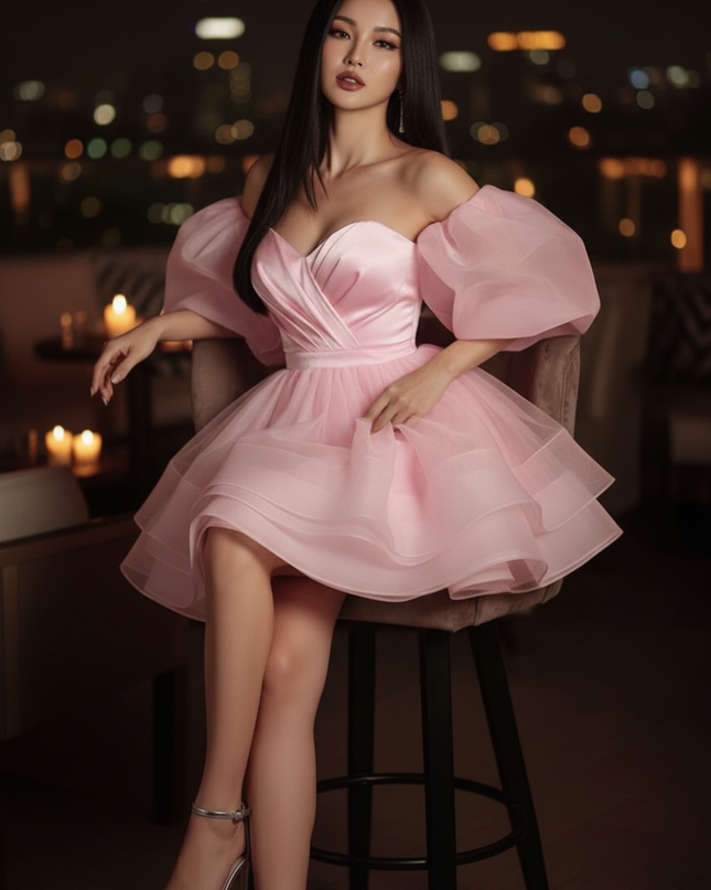Satin Kleid Pink - Satin Cocktailkleid A-Linie Hellrosa, kurz - Ansicht 5