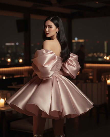 Satinkleid altrosa - Altrosa Satin Cocktailkleid Off-Shoulder - Ansicht 2