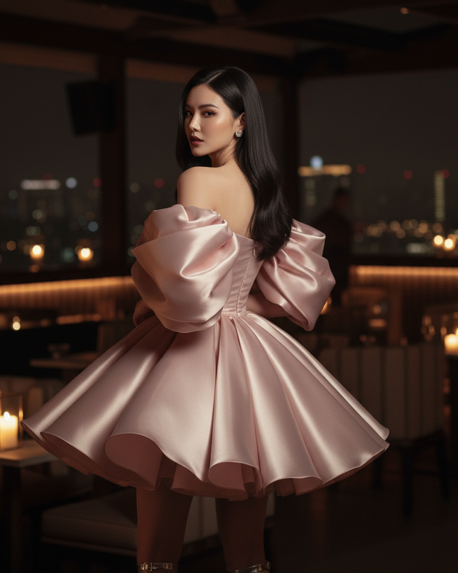 Satinkleid altrosa - Altrosa Satin Cocktailkleid Off-Shoulder - Ansicht 2
