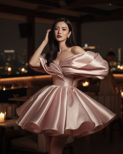 Satinkleid altrosa - Altrosa Satin Cocktailkleid Off-Shoulder - Ansicht 3