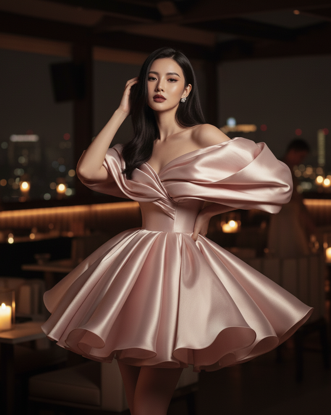 Satinkleid altrosa - Altrosa Satin Cocktailkleid Off-Shoulder - Ansicht 3