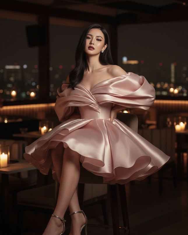 Satinkleid altrosa - Altrosa Satin Cocktailkleid Off-Shoulder - Ansicht 5