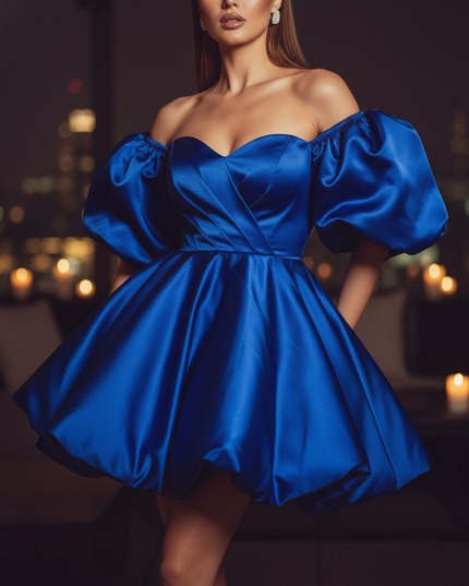 Satin Kleid Blue - Satin Cocktailkleid Blau - Koenigsblau, kurz - Ansicht 4