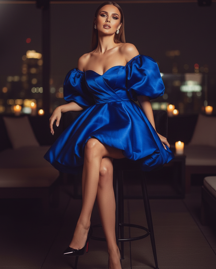 Satin Kleid Blue - Satin Cocktailkleid Blau - Koenigsblau, kurz - Ansicht 5