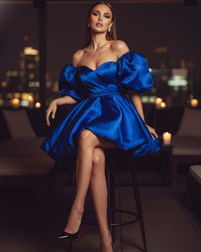 Satin Kleid Blue - Satin Cocktailkleid Blau - Koenigsblau, kurz - Ansicht 5