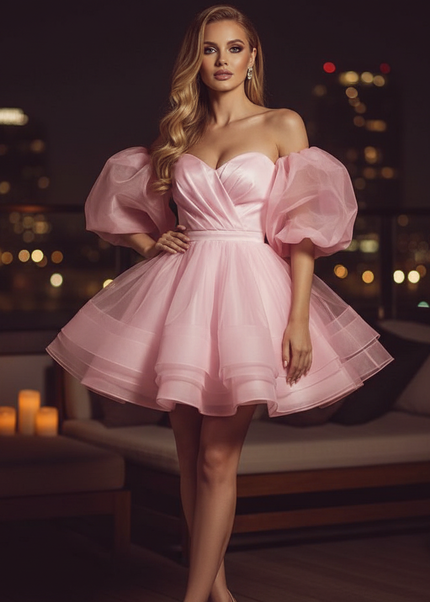 Satin Kleid Pink - Satin Cocktailkleid Knielang Festlich - Pink - Ansicht 1
