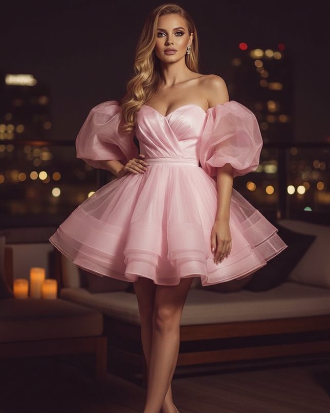 Satin Kleid Pink - Satin Cocktailkleid Knielang Festlich - Pink - Ansicht 1