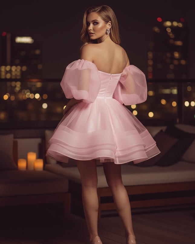 Satin Kleid Pink - Satin Cocktailkleid Knielang Festlich - Pink - Ansicht 2
