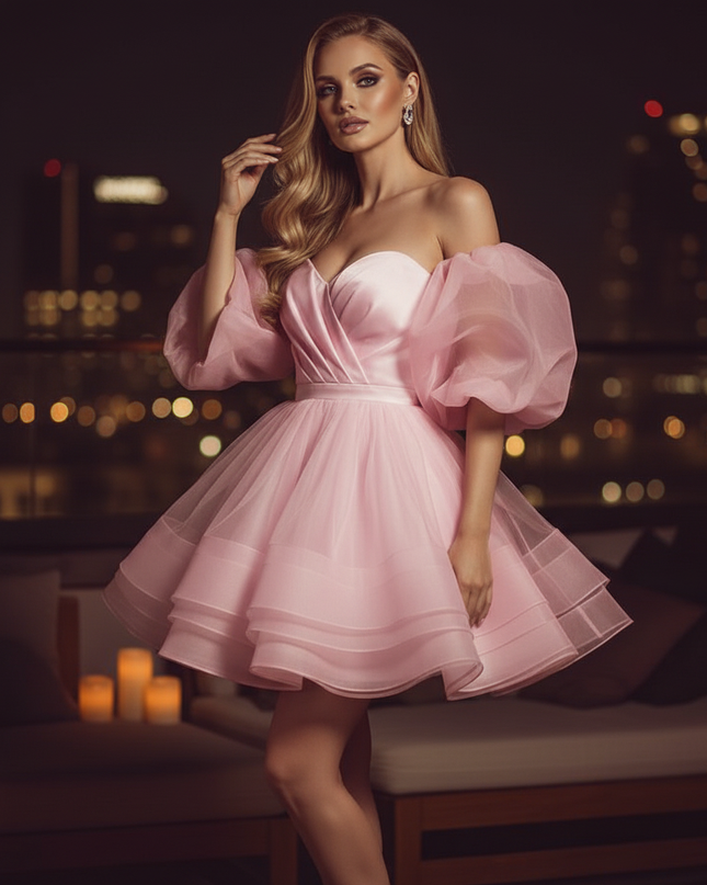 Satin Kleid Pink - Satin Cocktailkleid Knielang Festlich - Pink - Ansicht 3