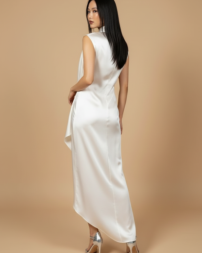 Satin Kleid White - Satin Kleid Kurz Elegant One-Shoulder Weiss - Ansicht 2