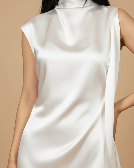 Satin Kleid White - Satin Kleid Kurz Elegant One-Shoulder Weiss - Ansicht 4