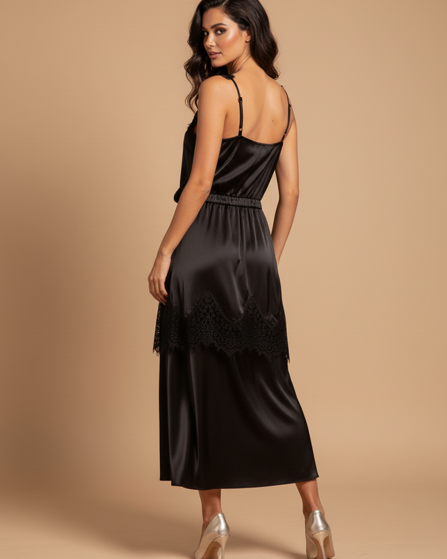 Satin Kleid Black - Satin Kleid Kurz Eng Grau mit Spitze Traeger - Ansicht 2