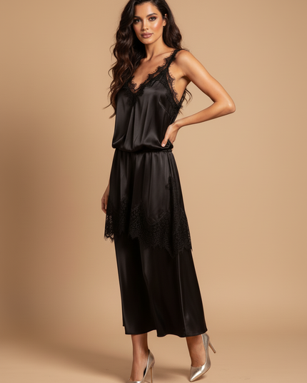 Satin Kleid Black - Satin Kleid Kurz Eng Grau mit Spitze Traeger - Ansicht 3