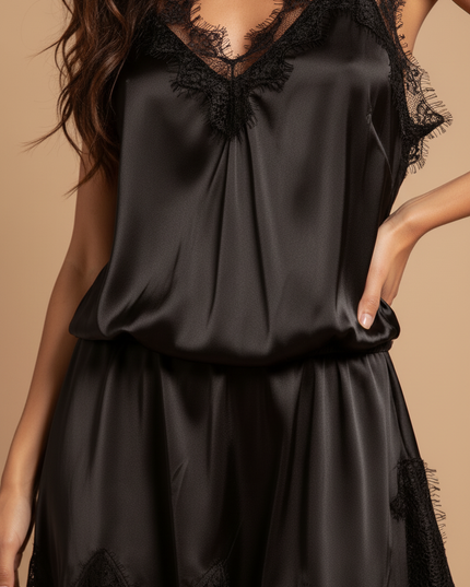 Satin Kleid Black - Satin Kleid Kurz Eng Grau mit Spitze Traeger - Ansicht 4
